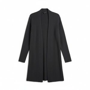 Eileen Fisher Merino Wool Ribbed Open Front Cardigan Sweater Gray Minimalist XL